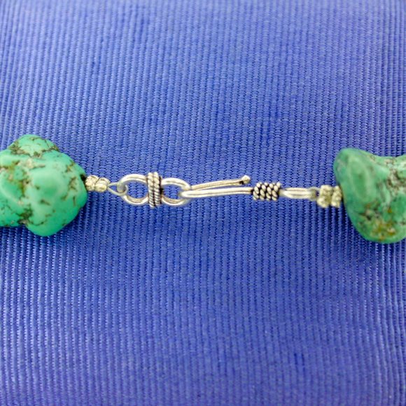 Turquoise Pendant Chunky Nugget Beaded Vintage Necklace Silver Clasp Findings - Picture 14 of 14